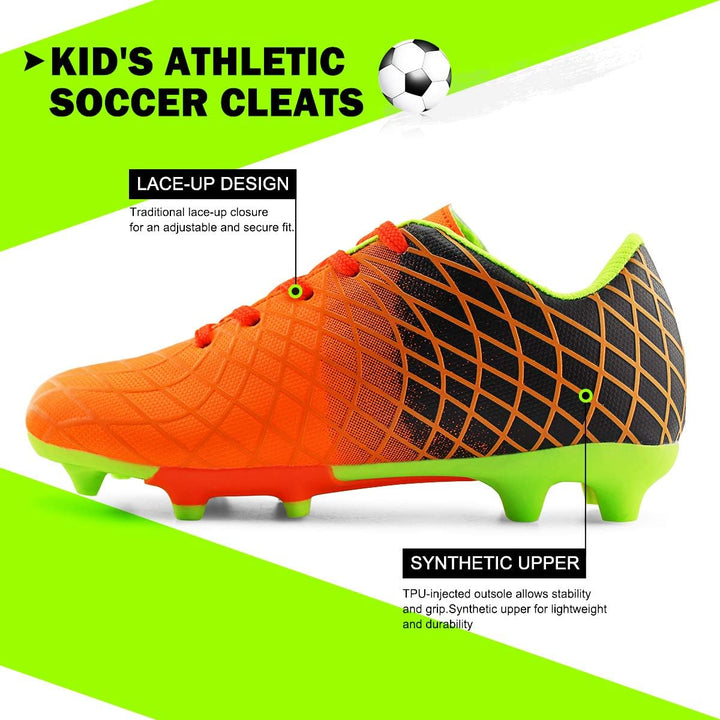 JABASIC Kinder Soccer Boots Jungen Mädchen Sportlich Draussen Fussballschuh 36 EU Orange 1, 36 EU Or
