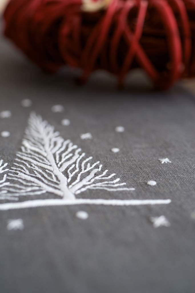 Vervaco Bedruckter Langer Läufer Weihnachtsbäume Stickpackung, Baumwolle, Weiss, 40 x 100 x 0,30 cm