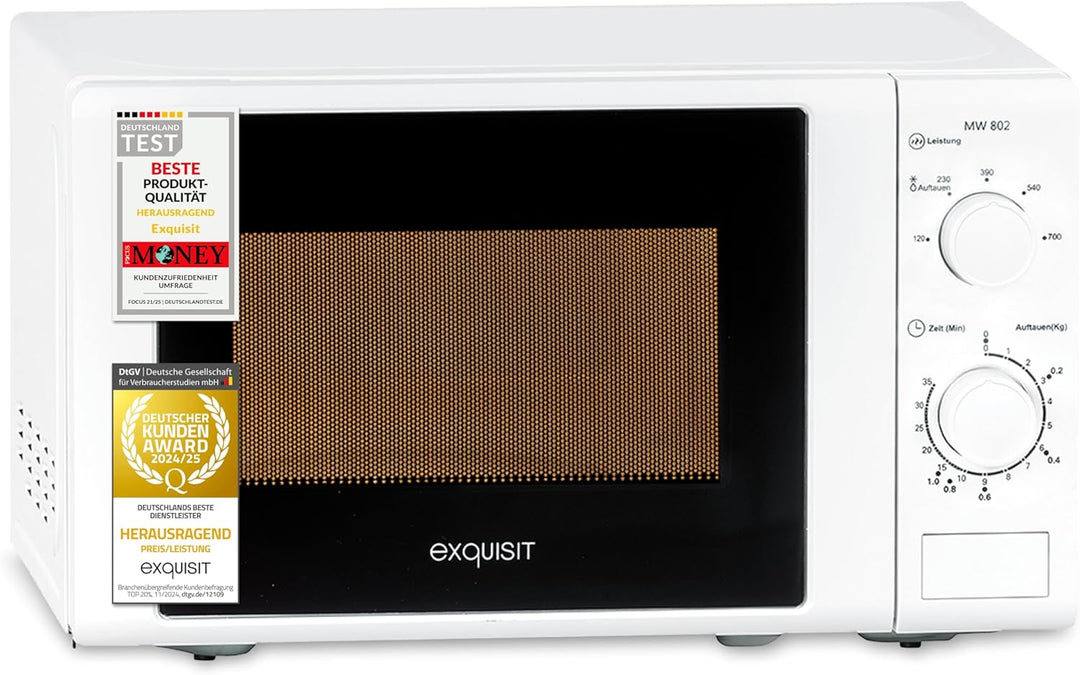 Exquisit Mikrowelle MW 802 | 700 W Leistung | 20 L Garraum | kompakte Mikrowelle mit Edelstahl Innen
