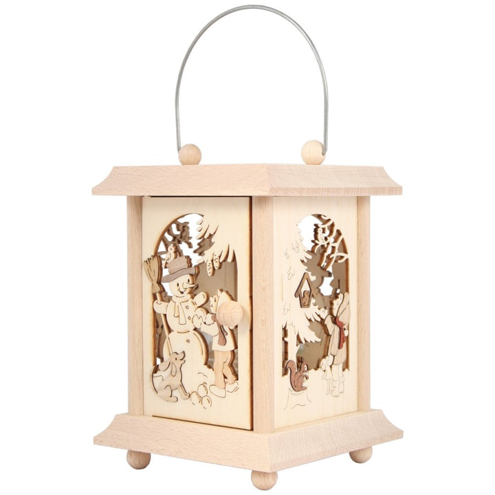Drechslerei Kuhnert Tischlaterne/Teelichthalter - Motiv: Winterkinder aus Edelholz - Masse: 11,5 x 1