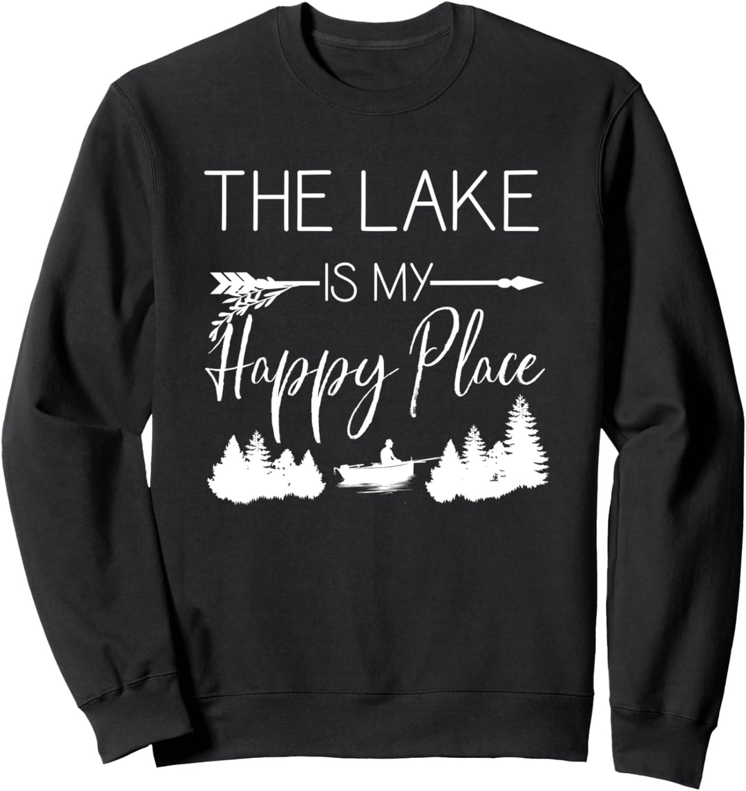 Glücklicher Angler Im Boot Auf Dem See - Happy Place Sweatshirt