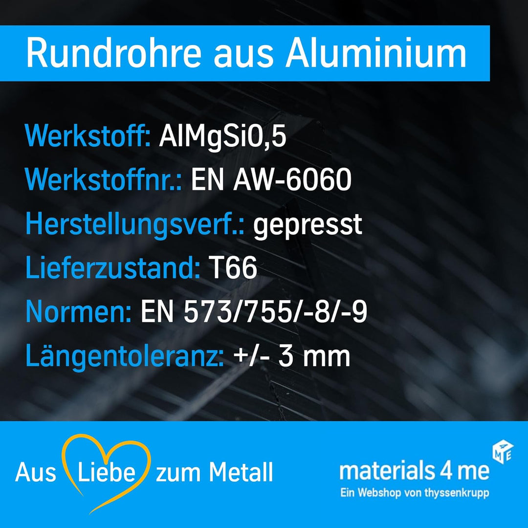 thyssenkrupp Alurohr Ø 40 x 3 mm in 1500 mm Länge | Rundrohr Aluminium Alu | Werkstoff: EN AW-6060 Ø