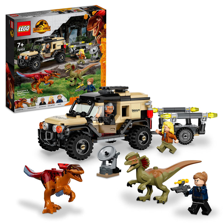 LEGO 76951 Jurassic World Pyroraptor & Dilophosaurus Transport, Dinosaurier Spielzeug, Spielzeugauto