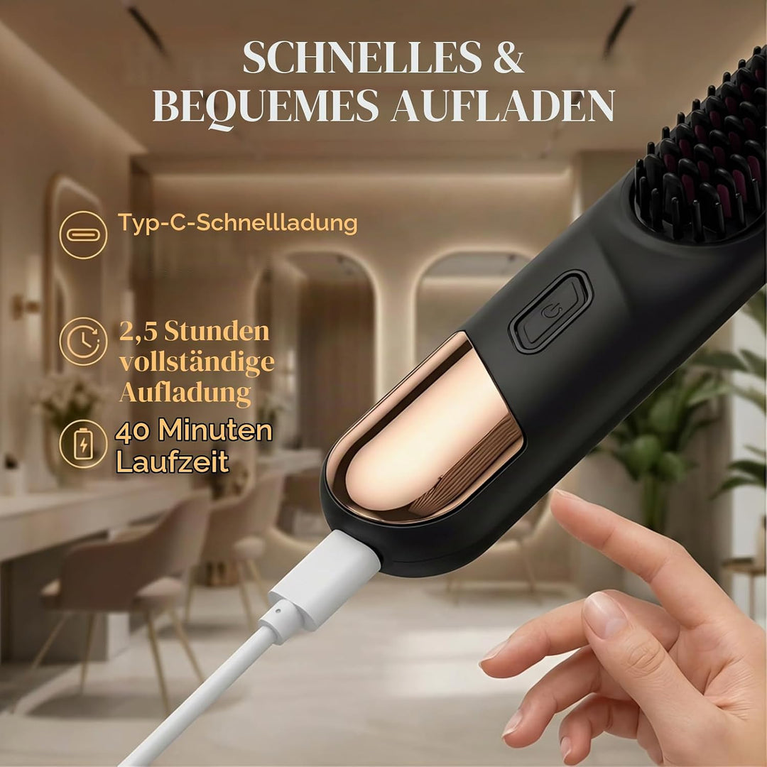 Glättbürste Kabellos, Haarbürste Elektrisch für Locken und Glätten, Tragbare Haarglätter Bürste, Wie