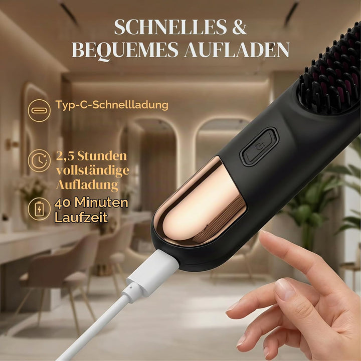 Glättbürste Kabellos, Haarbürste Elektrisch für Locken und Glätten, Tragbare Haarglätter Bürste, Wie