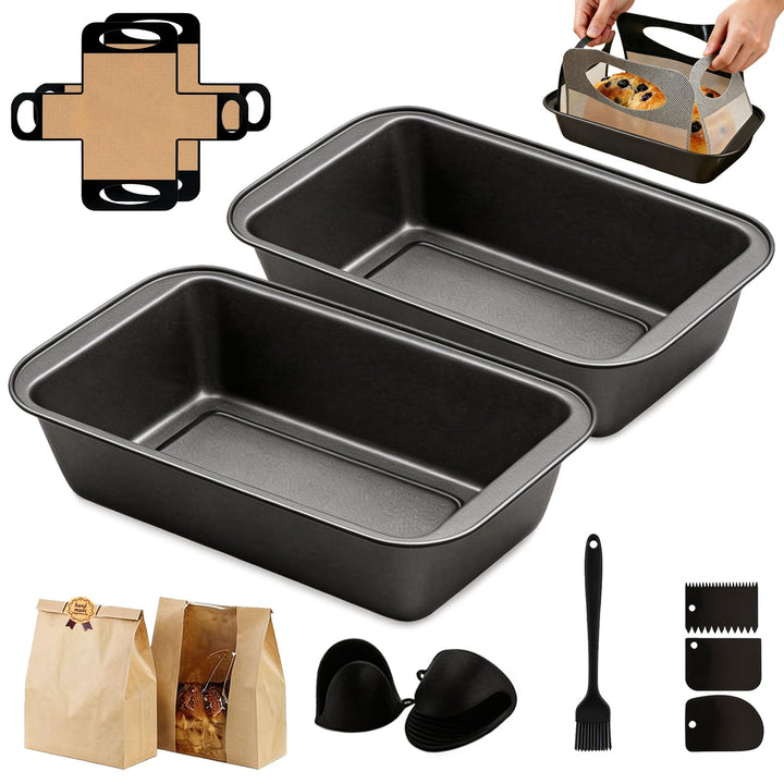 Brotbackform Kasten Set, 2 Stück Antihaft Karbonstahl Kastenform Kuchen 28X15X5.5cm mit 2 Dauerbackf