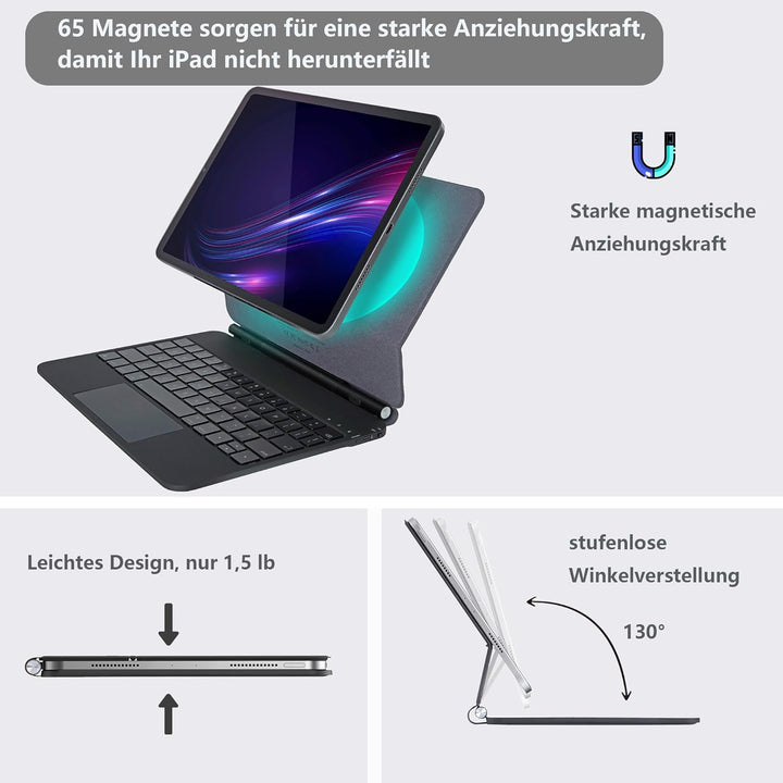 Magic Keyboard für iPad Pro 12,9-Zoll (3., 4., 5. und 6. Generation), Tastatur für iPad Air 13'' (M2