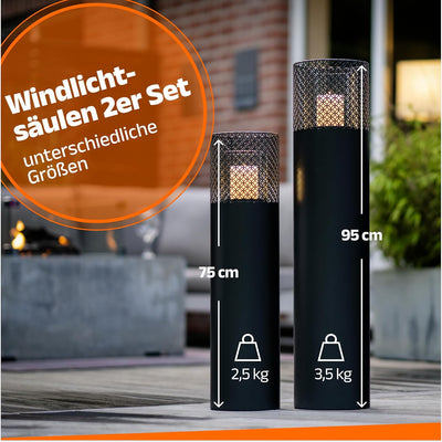 BENTSON Windlichtsäule Anthrazit I 2er Set I Deko-Säule für Garten im Industrial Design I Windlicht