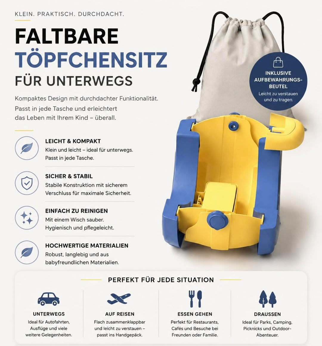 Faltbares Kinder-Reisetoilettensitz, bis 50 kg, Tragbar Toilettensitz Kinder, Klapptoilette Für Kind
