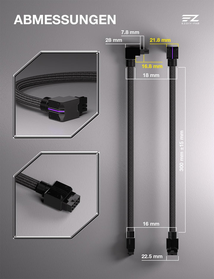 EZDIY-FAB UNIFAS ARGB 8-Pin PCIe-GPU-Verlängerungskabel, 16AWG, 90-Grad-Rechtwinkelstecker, 5V 3-Pin