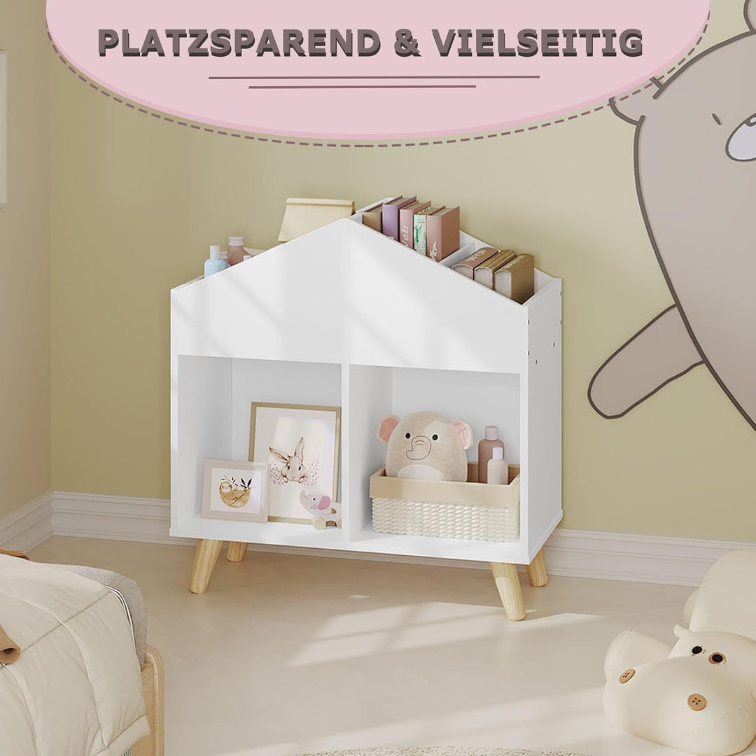 Lestarain Kinderregal mit 4 offenen Fächern, Bücherregal Aufbewahrungsregal für Kinder, Standregal,