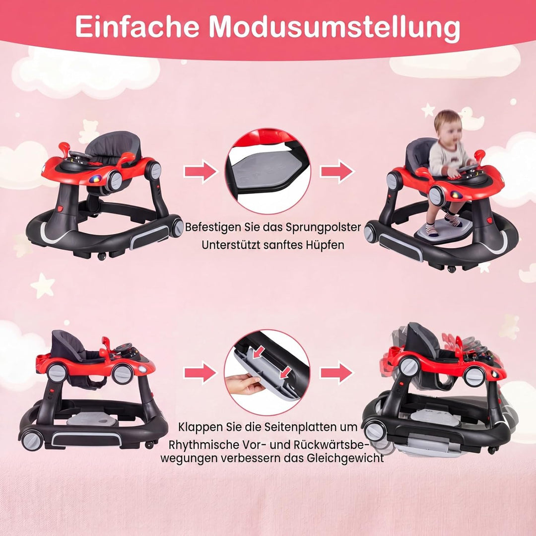 COSTWAY 7 in 1 Lauflernhilfe mit Verdeck, Lauflerwagen mit einstellbarer Höhe & Geschwindigkeit, Bab