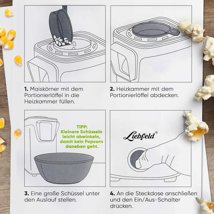 Liebfeld Popcornmaschine - Heissluft Popcorn Maker ohne Fett & Öl - Retro Küchen Gadget für Pop Mais