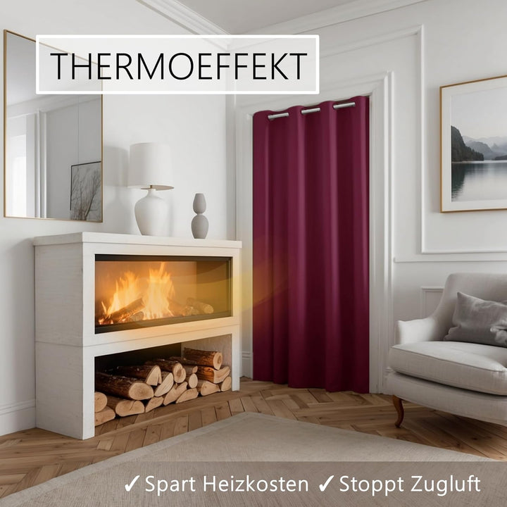 Thermo Türvorhang mit Teleskopstange, einfache Montage in nur 1 Minute ohne Bohren (Türgardine beeri