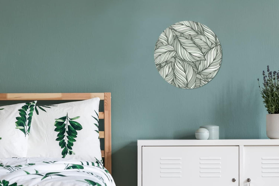 MuchoWow Wandbild Rund Wanddeko Deko Wohnzimmer Bilder 30x30 cm Blumen - Illustration - Schwarz - We