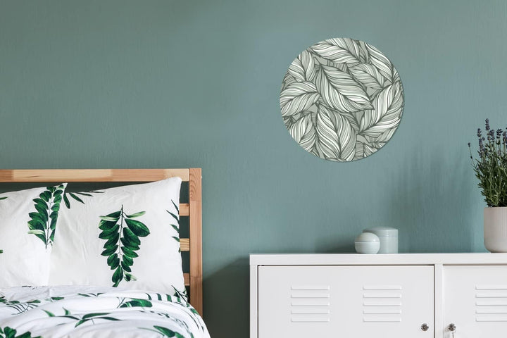 MuchoWow Wandbild Rund Wanddeko Deko Wohnzimmer Bilder 30x30 cm Blumen - Illustration - Schwarz - We