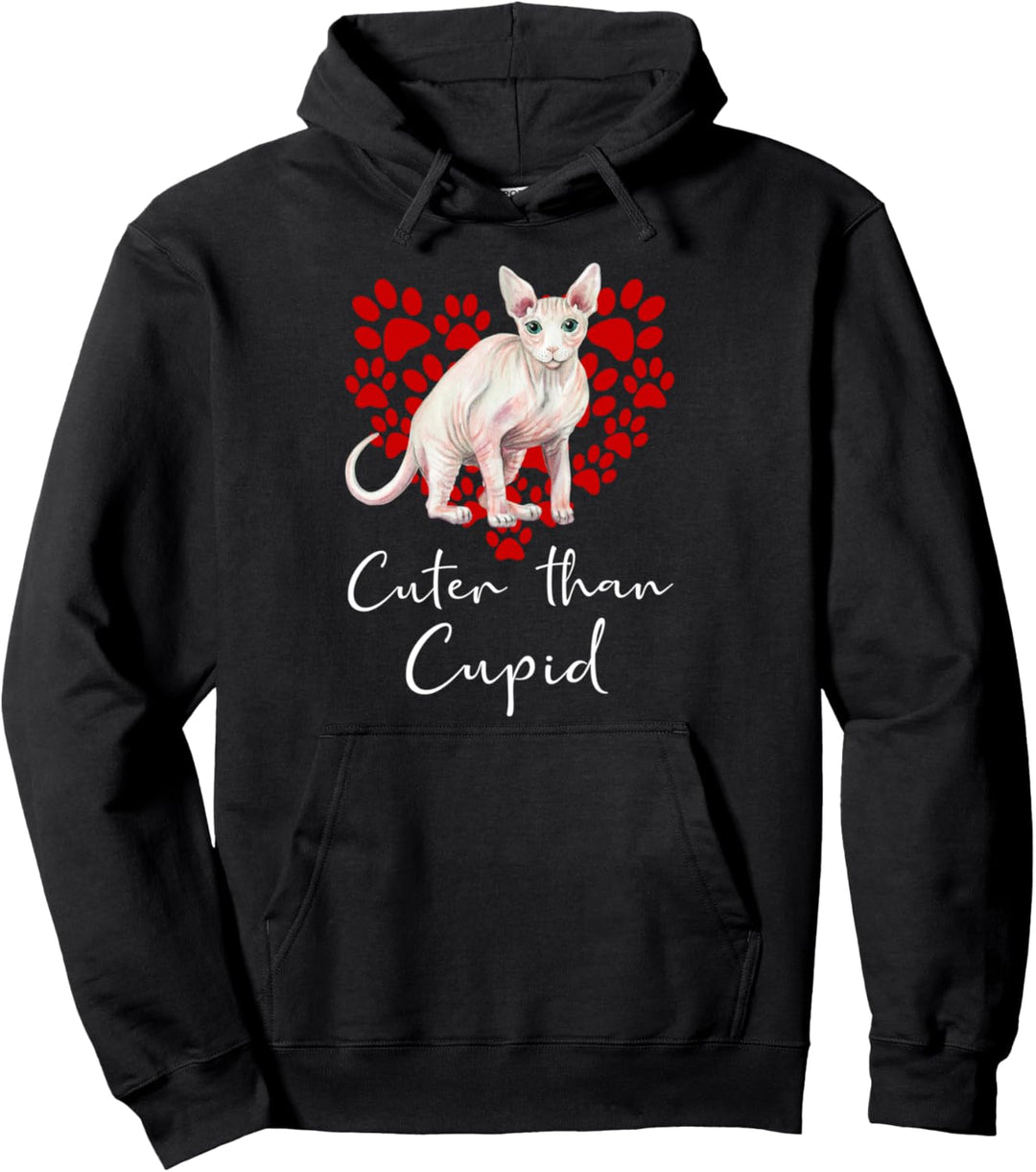 Sphynx Cuter Than Cupid Katze Nacktkatze Valentinstag Pullover Hoodie
