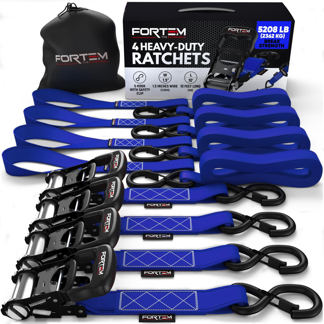 FORTEM Ratschen-Zurrgurte 2362kg Bruchlast, 4X 3,04m Heavy Duty Spanngurte, Softschlaufen, gummierte