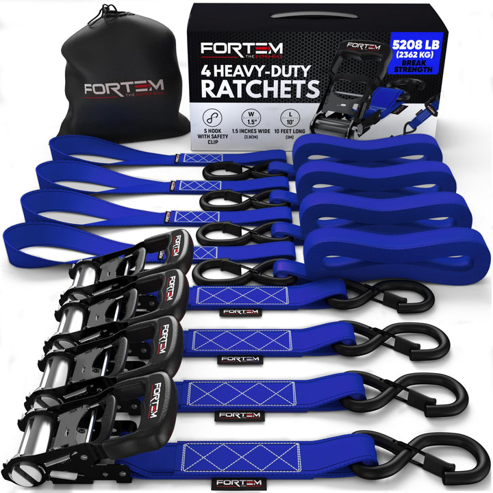 FORTEM Ratschen-Zurrgurte 2362kg Bruchlast, 4X 3,04m Heavy Duty Spanngurte, Softschlaufen, gummierte