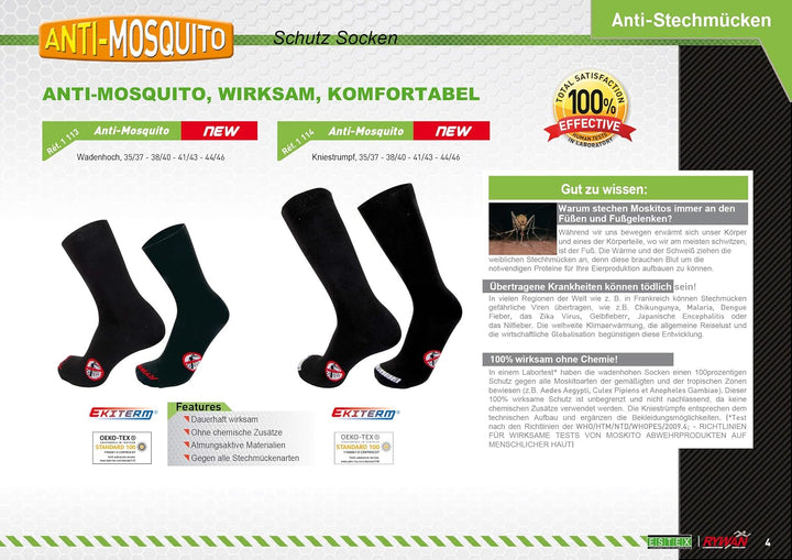 RYWAN Anti-Moskito Mückenschutz Kniestrümpfe Strümpfe, Black, 41-43