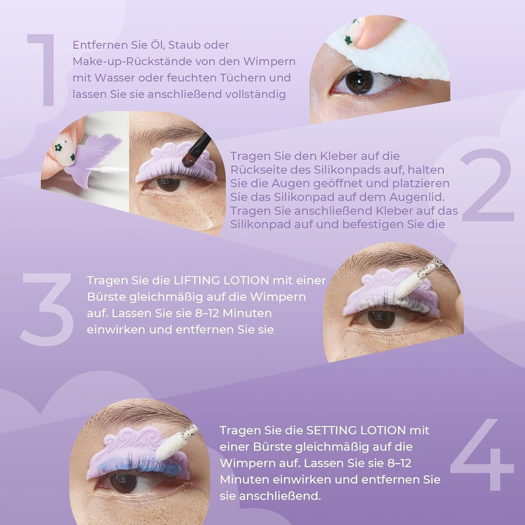 PERMANIA Wimpernlifting Set, Anfängerfreundliches Lash Lifting Set mit offenen Augen Silikonpads, 15