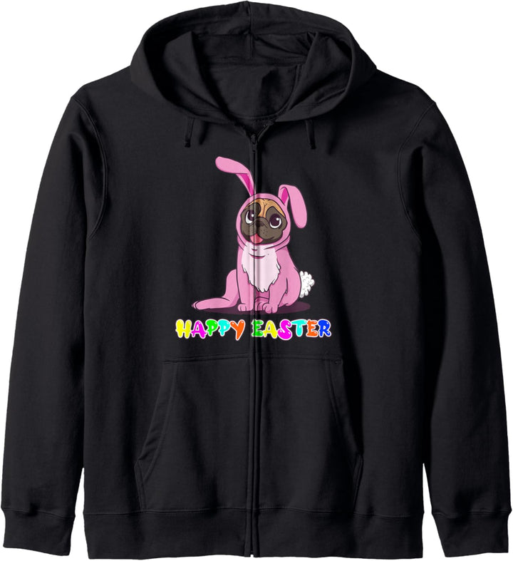 Frohe Ostern Mops Happy Easter Pug Hund Osterhase süsses Kapuzenjacke
