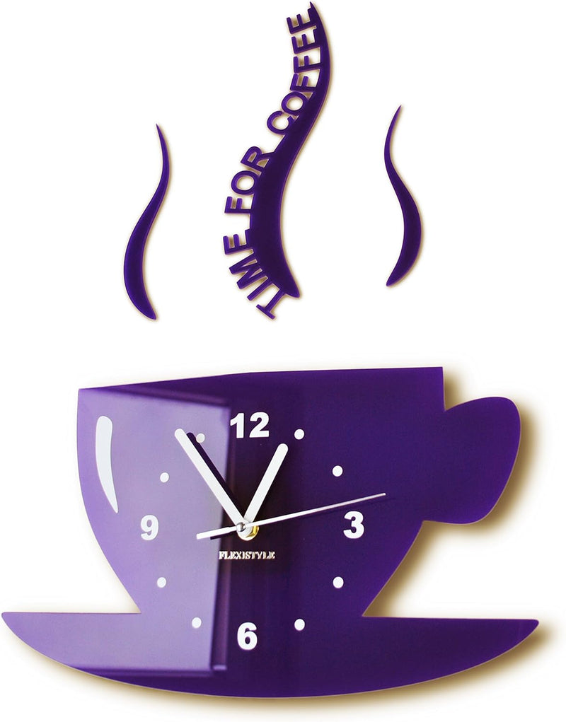 TASSE Time for coffee (Zeit für Kaffee) Moderne Küche Wanduhr lila 3d römisch, wanduhr deko Purple (