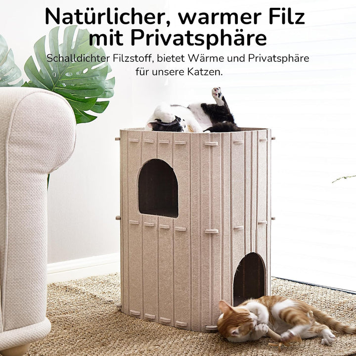 FUKUMARU Katzenhöhle,Stabile Katzenhöhle aus hochwertigem Filz，Katzenhaus Indoor 3 Schicht Katzenbet