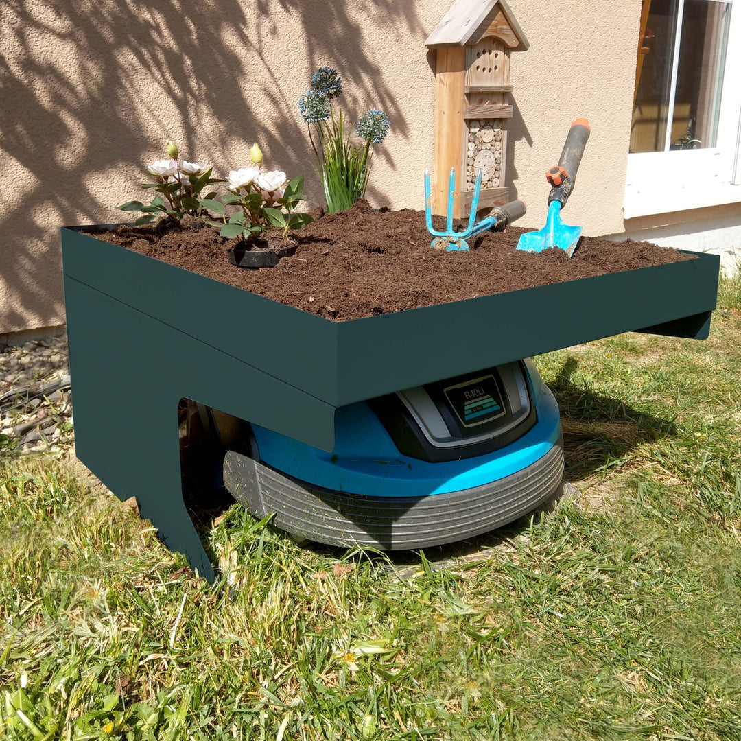 Mendler Mähroboter-Garage mit Pflanzkasten HWC-G60AM, Dach Unterstand für Rasenmäher, Metall 37x60x7