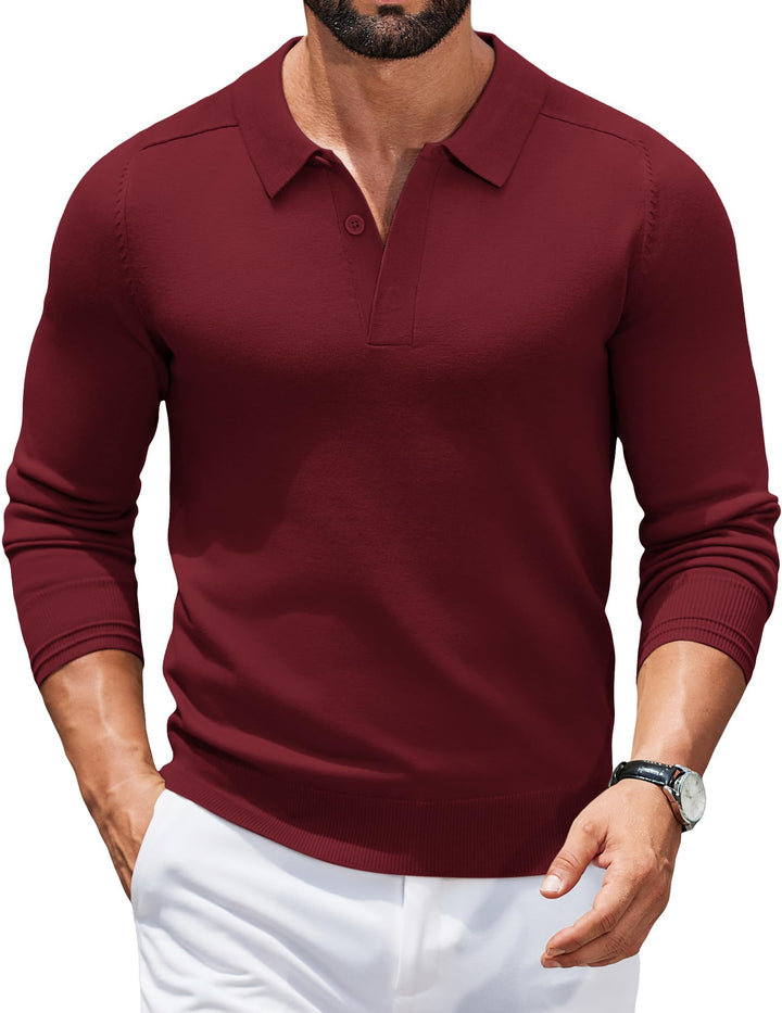 COOFANDY Polo Pullover Herren Strick Poloshirt Langarm Strickpullover mit Polokragen Business Pullov