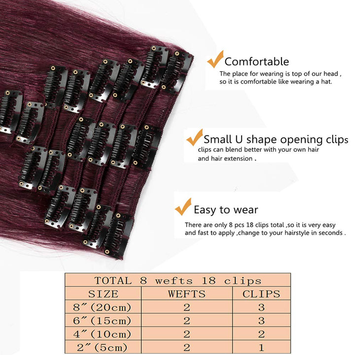 SEGO Extensions Clip in Echthaar Echthaar 8 Pcs Haarverlängerung Haarteil natürliches glatt Remy Haa