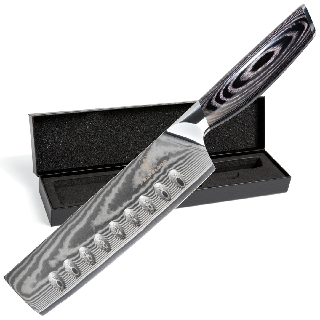 Wolfblood PRO Damastmesser Nakirimesser XL (31cm) TÜV geprüfter 62 HRC Damaststahl aus 67 Lagen I Da