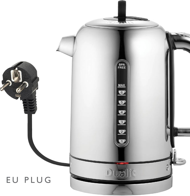 Dualit Classic Wasserkocher – Wasserkocher Design Edelstahl Hochglanz mit Schwarzem Rand –Schnellauf