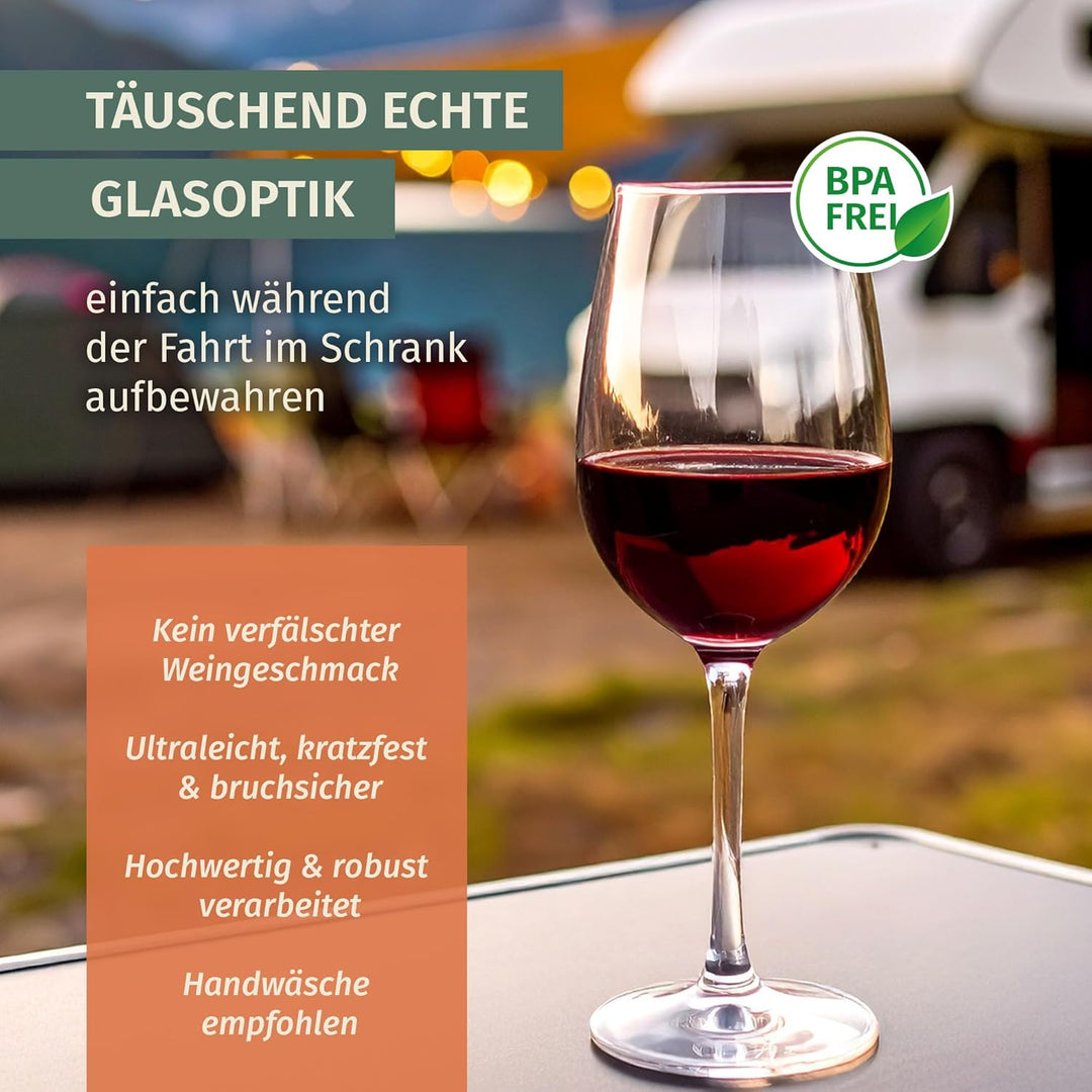 Melamin Camping Geschirr Set 4 Personen Stone Red + 16 Timo Gläser Wassergläser Weingläser Champagne