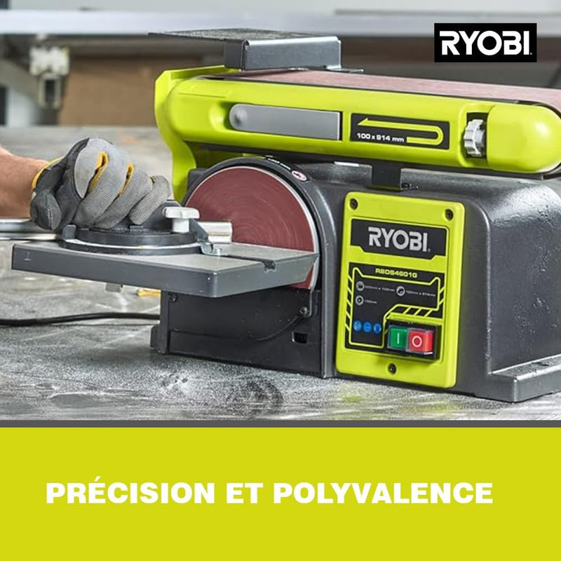 RYOBI 370 W Stand-Bandtellerschleifer (Leerlaufdrehzahl von 2.850 min-1, Winkel von 0 oder 90 Grad,