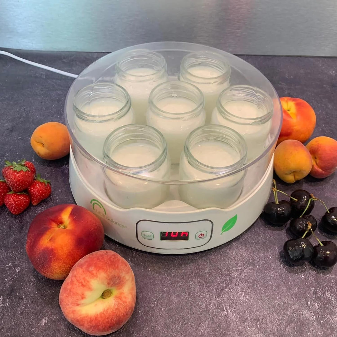 LITTLE BALANCE 8487 Joghurtbereiter 7 Digital, Joghurtbereiter + 13 Gläser aus Glas, 190 ml, für sel