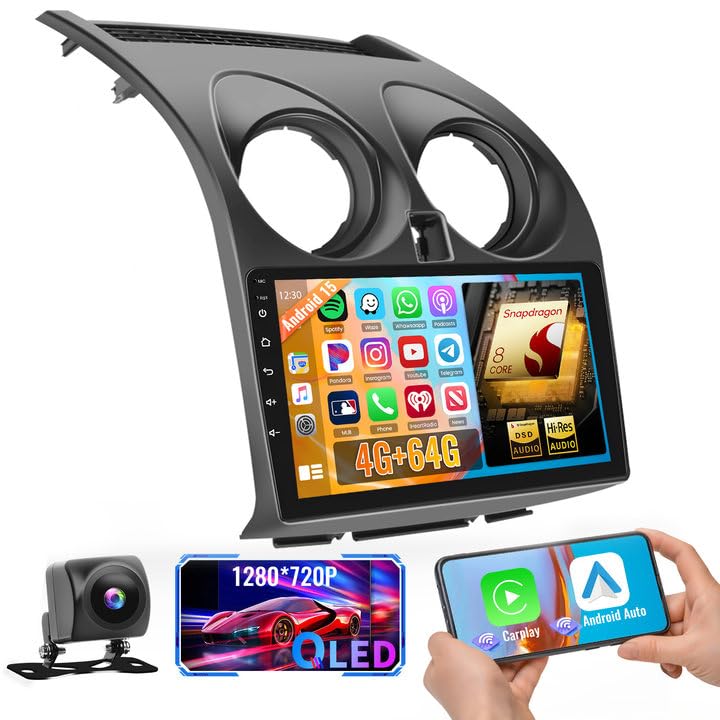 Hikity Qualcomm Snapdragon 8 Core 4+64G Android 15 Autoradio für Nissan Qashqai J10 2006-2013 Wirele
