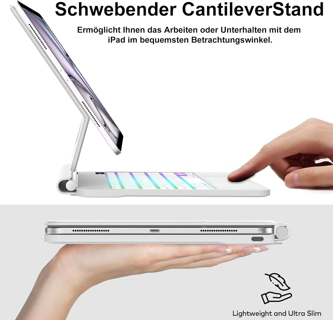 Magic Keyboard für iPad Air 13" M4 2026/M3 2025/M2 2024 &amp; iPad 12.9, Weiss | Freischwebendes Stand D