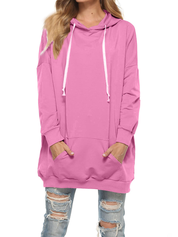 Famulily Damen Oversized Hoodie Kleid Baumwolle Lang Sweatshirt mit Kapuze Einfarbige Kapuzenpullove