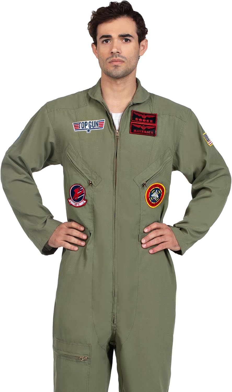 LEG AVENUE Herren Top Gun Flight Suit Costume Kost me in Erwachsenengr e, Khaki/Grün, XL EU XL Khaki