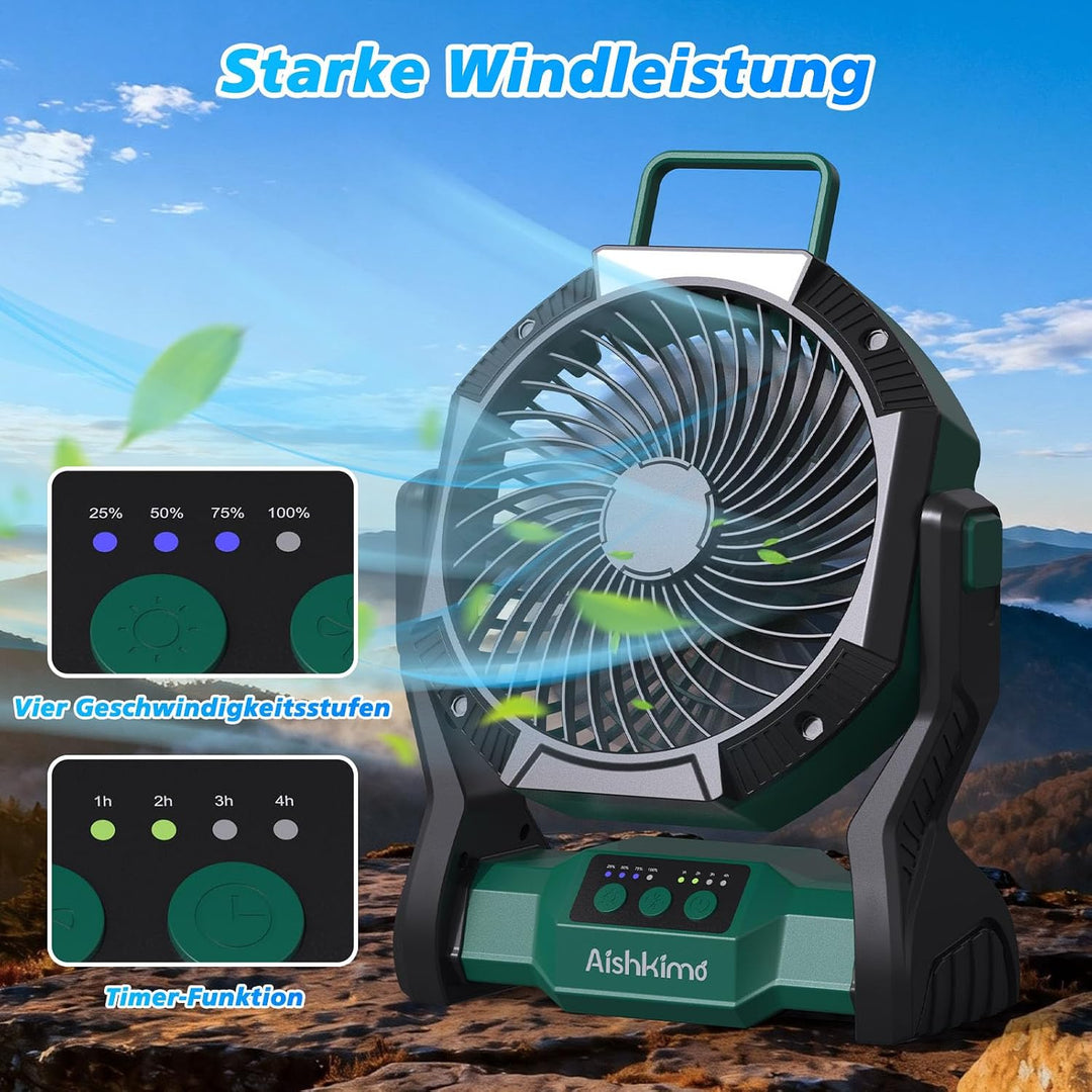 tragbarer Campingventilator mit LED-Licht, wiederaufladbarer Zeltventilator mit 10.000 mAh und Aufhä