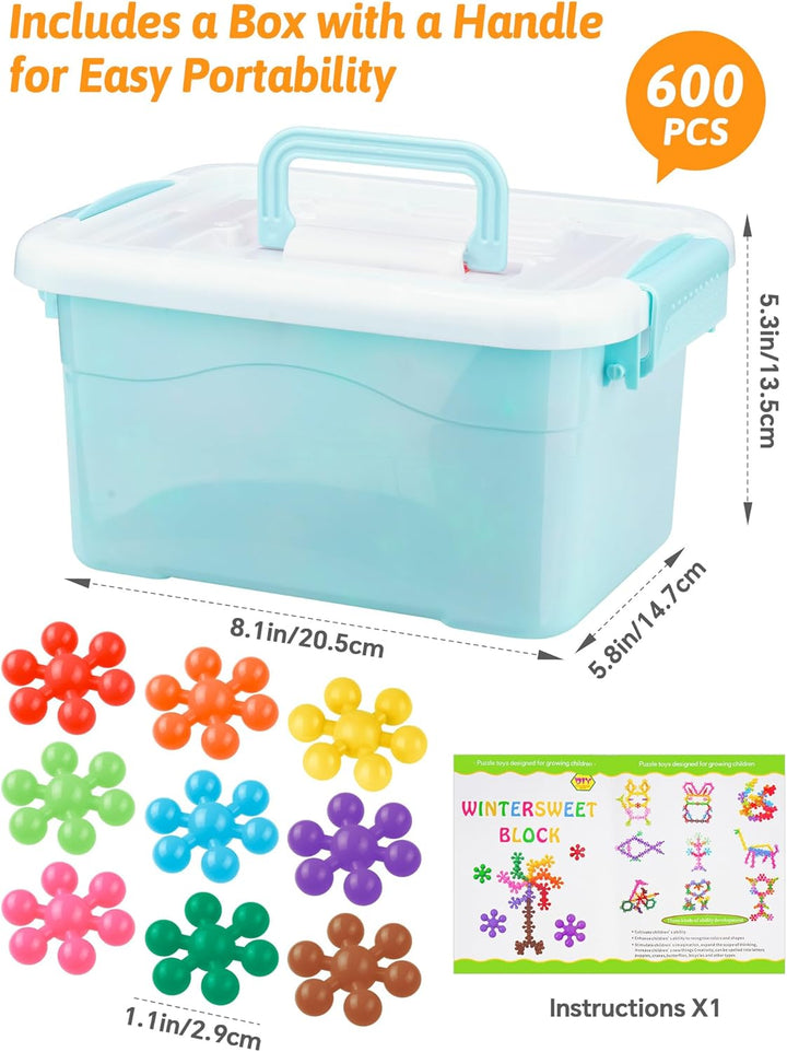 600PCS Interlocking Snowflake Building Block(Rainbow Colors) 600PCS Multicoloured, 600PCS Multicolou