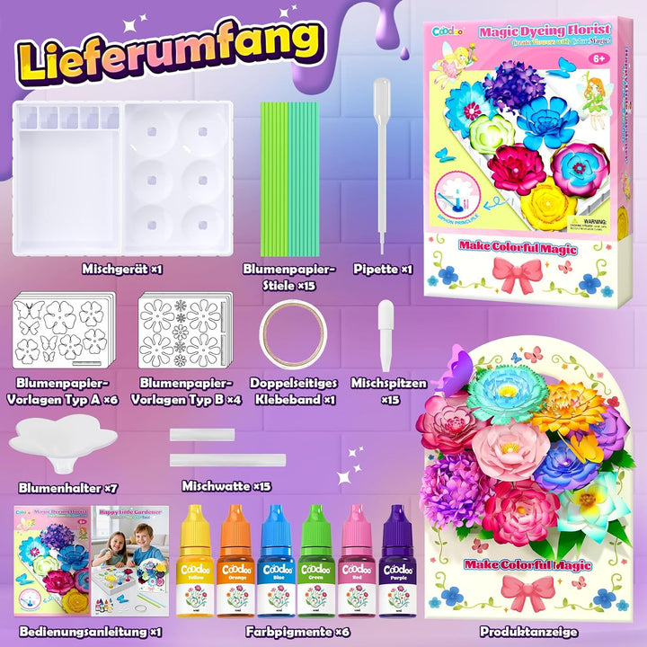 DIY Blumen Bastelset Kinder – Magisches Färben Floristik Set Basteln Mädchen Jungen Montessori Spiel