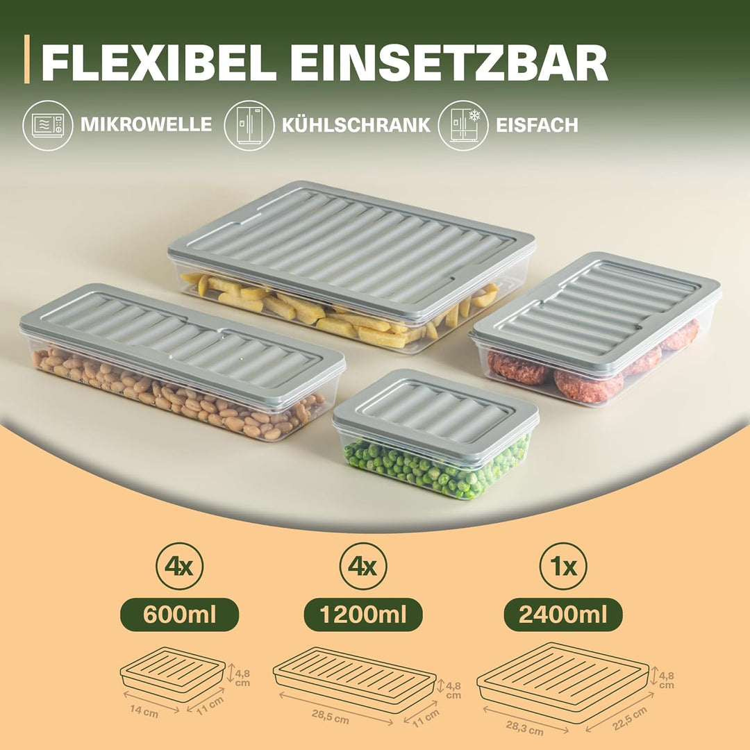 Viwares Stapelbare Frischhaltedosen 9er Set, Gefrierfach & Kühlschrank Organizer mit Deckel, Frostfe