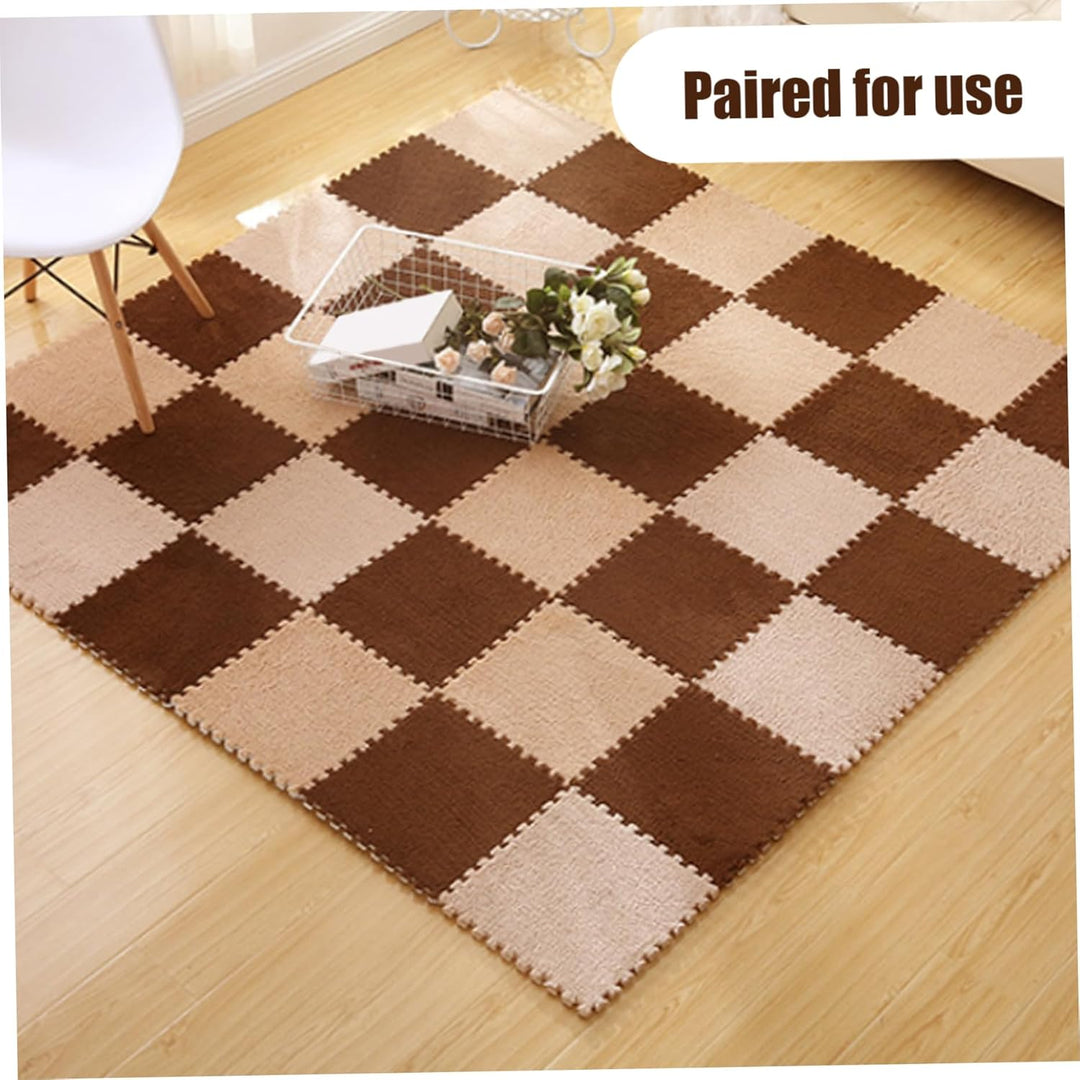 10 pcs Teppichfliesen, 12 x 12 Zoll Plüsch Teppichquadrate nicht rutschfeste Bodenmatten Weiche Eva