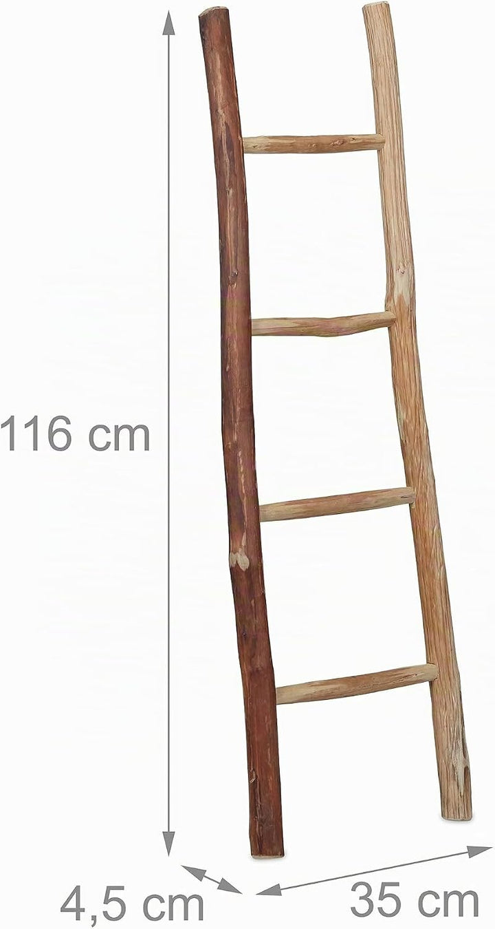 Relaxdays Dekoleiter, 116 cm hoch, Holzleiter Garten, 4 Sprossen, Kastanie, Handarbeit, Handtuch- &amp;