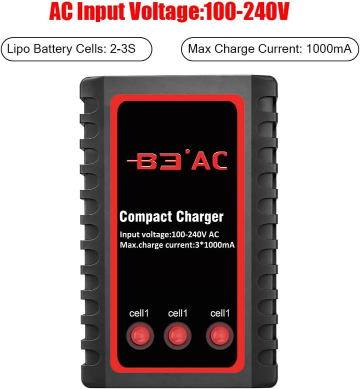 Haisito B3 Lipo Ladegerät für 2S 3S Akku (7.4V, 11.1V), Kompaktes Airsoft-Schnellladegerät (100-240V