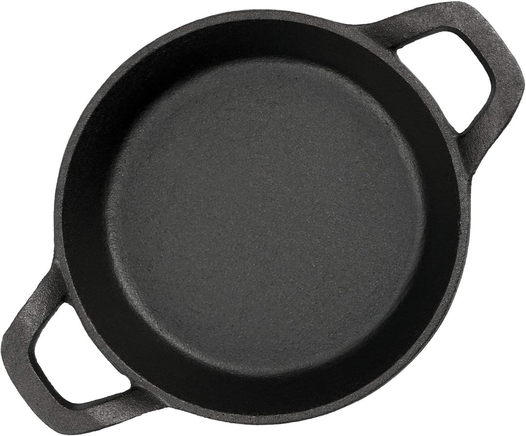 BBQ-Toro Gusseisen Servierpfännchen mit Holzunterlage (6 Stück) | Ø 16 cm | bereits eingebrannt - pr