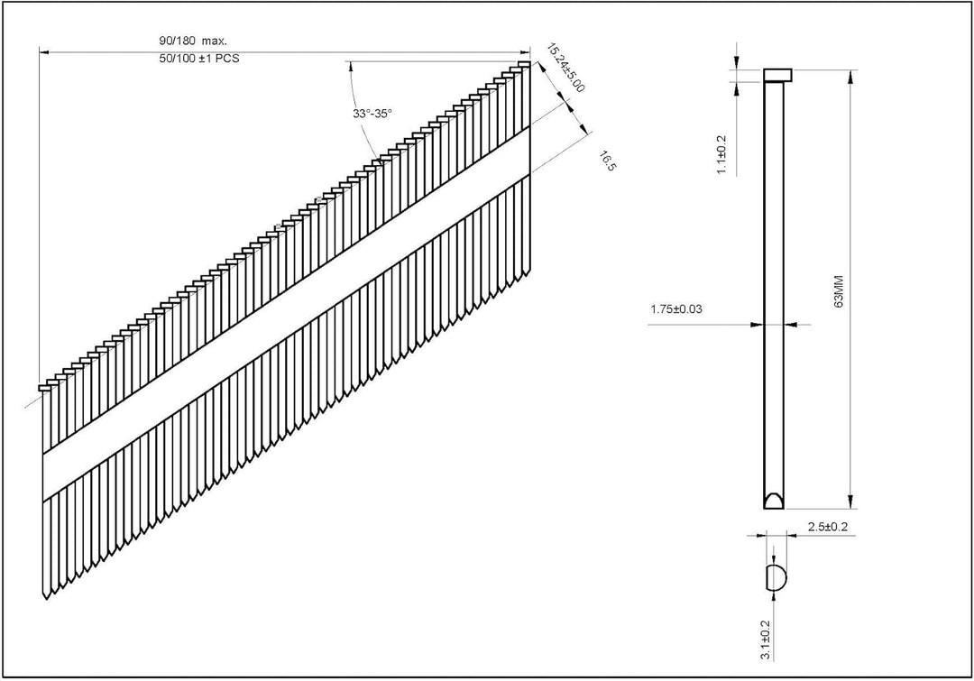 34° Stauchkopfnägel - 1,8x64mm, 4.000 stück, Nägel für Druckluft-Nagler, DA25EGB, Rostfrei Stahl, fü