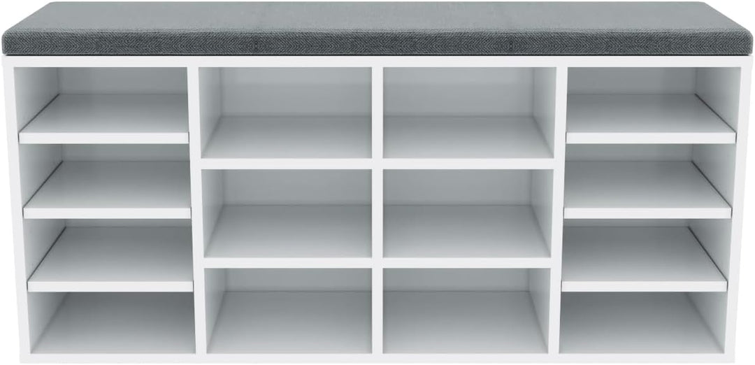 SONNI Schuhschrank mit Sitzbank, Schuhregal Weiss Holz, mit verstelbaren Einlegeböden, mit Stauraum